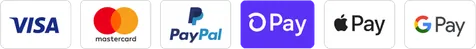 Visa, Mastercard, PayPal, Shop Pay, Apple Pay and Google Pay accepted
